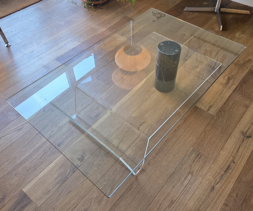 Vintage salontafel van glas en marmer