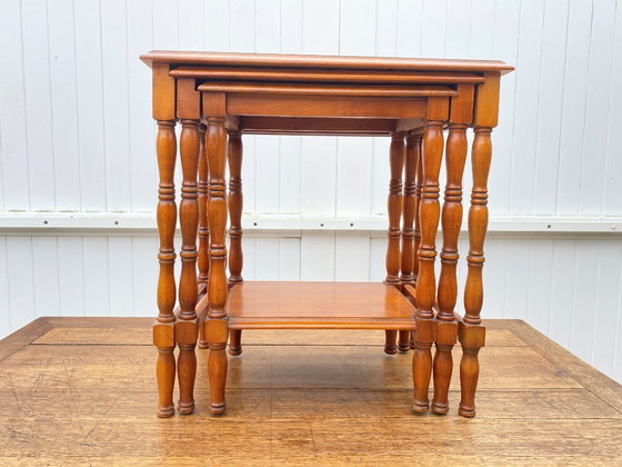 Image 1 of Set of 3 rustic cherry wood nesting coffee tables 1950