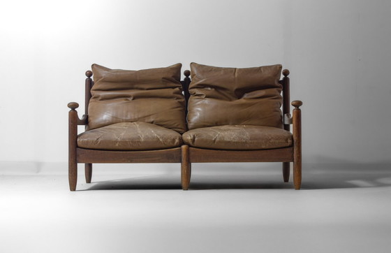 Image 1 of Canapé français en chêne et cuir