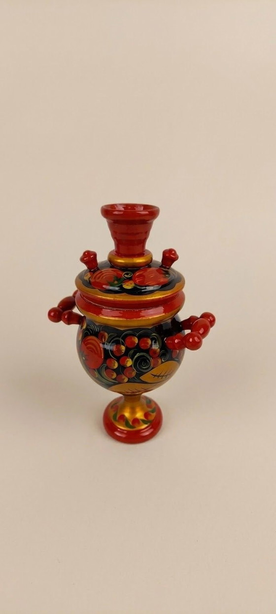 Set van 3 Khokhloma Russische miniaturen, Geschilderd gelakt hout, Decoratieve objecten, Oranje (foto 3 van 6)