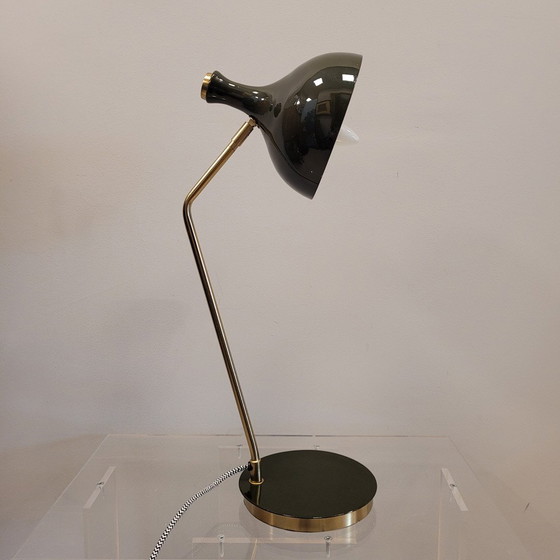 Image 1 of Lámpara de Mesa «Olive», Metal, Verde y Dorado, Vintage – Francia