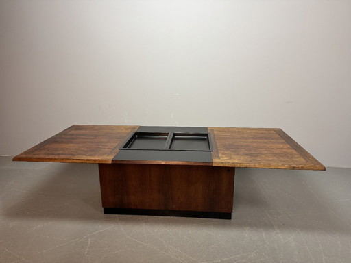 Iconic Mid-Century Sliding Bar Coffee Table in Solid Rosewood with Concealed Bar Compartments by E. Pedersen, Denmark 1960s.