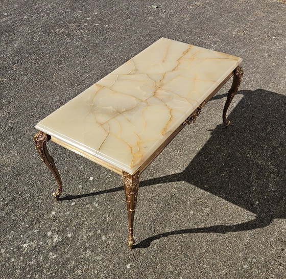 Image 1 of French WHITE Onyx Marble Brass Coffee Table - Style Louis XV 60s