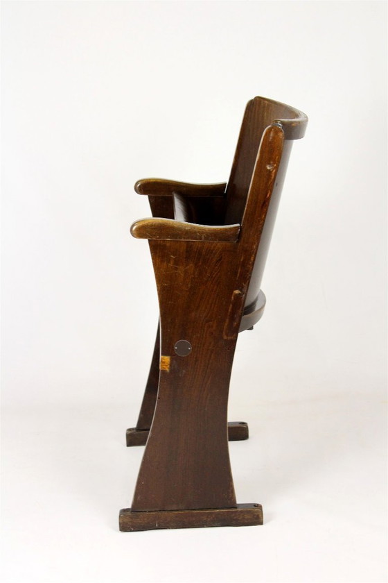 Image 1 of Fauteuil de cinéma vintage TON (Thonet), tchèque des années 1940, siège de théâtre en bois