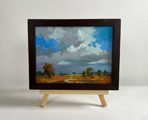 Original Oil Painting Summer Field Landscape Silence before the rain
