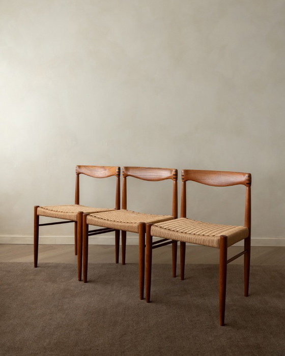 Image 1 of Vintage Dining Chairs by Henry Walter Klein for Bramin Møbler, Danish Teak Paper Cord Dining Chairs, 1960s, Set of 3