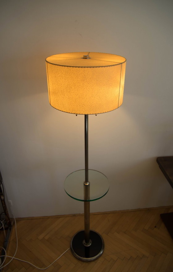 1930s Floor Nickel Lamp with Side Table – Functionalism, Bauhaus – Floor lights, Glass, Metal (photo 8 of 12)