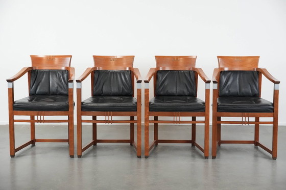Image 1 of 4 x Schwarze Schuitema Art-Deco-Esszimmerstühle aus Leder mit Armlehnen aus der Decoforma-Serie