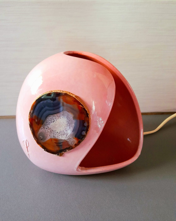 Image 1 of Ceramic lamp with agate slice, 1970