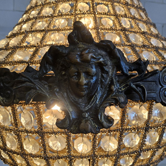 Image 1 of Vintage Louis XVI chandelier button empire crystal (glass) and metal / French chandelier