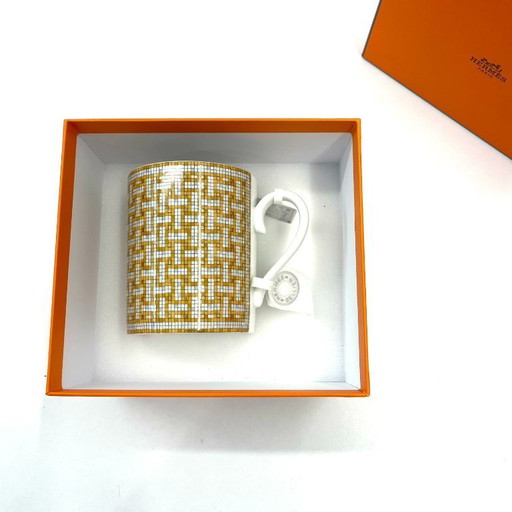 Tazza in porcellana HERMÈS Mosaique au 24 Mosaico Oro con scatola