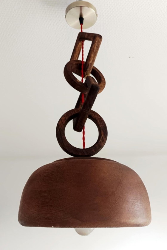 Image 1 of Teakholz-Pendelleuchte im skandinavischen Stil