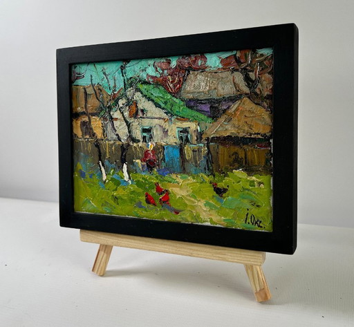 Original Oil Painting Summer Village Landscape First warm day