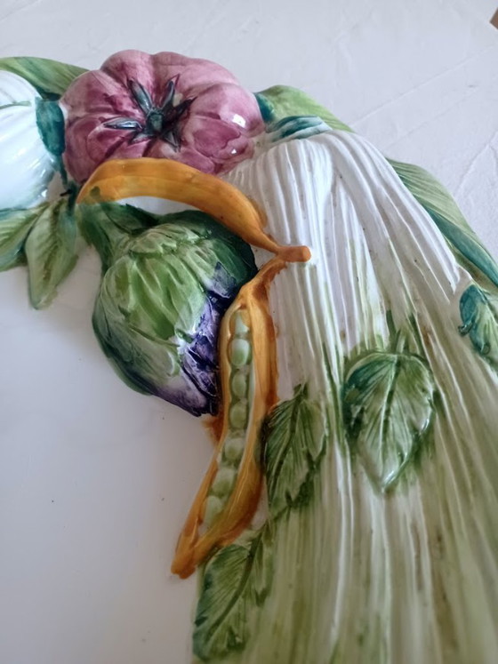 Image 1 of Bassano barbotine serving dish — Italian mid-century, hand-painted. 47cm!