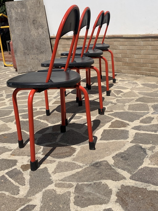 Set van 4 vintage Lamm L/O Design klapstoelen - rood en zwart - Italiaans design uit de jaren 80 – Metal (photo 2 of 12)