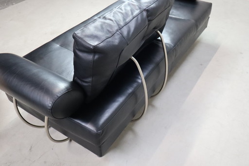 Canapé/lit de repos Zanotta "Europa" en cuir noir, Italie 1988