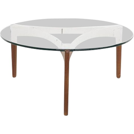 Tavolino da caffè vintage in teak e vetro di Sven Ellekaer per Christian Linneberg, 1960