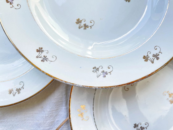 4 L'Amandinoise Gilded Floral White Porcelain Deep Plates – Crockery (photo 7 of 8)