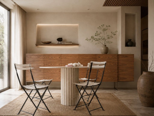 Rechthoekige eettafel van massief travertinhout – tafel van natuursteen