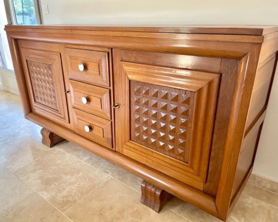 Image 1 of Geometric Oak Sideboard in the Style of Charles Dudouyt (1940s)