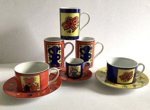 3 cups and saucers and three mugs Keith Haring, Könitz