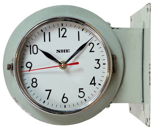 Vintage grüne NHE doppelseitige Schiffswanduhr, 1980er Jahre