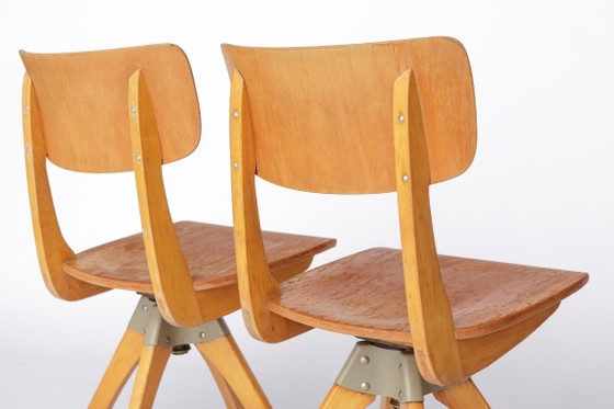 Pair Of Vintage Casala Swivel Chairs, 1970s German Industrial Beechwood Chairs, Adjustable Studio Or Desk (photo 9 of 11)