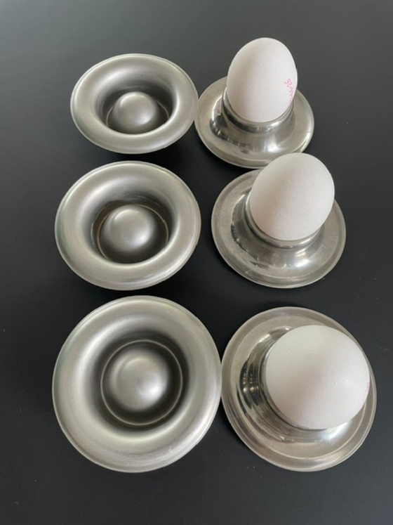 Image 1 of Set van 6 vintage RVS INOX eierdopjes | minimalistisch design