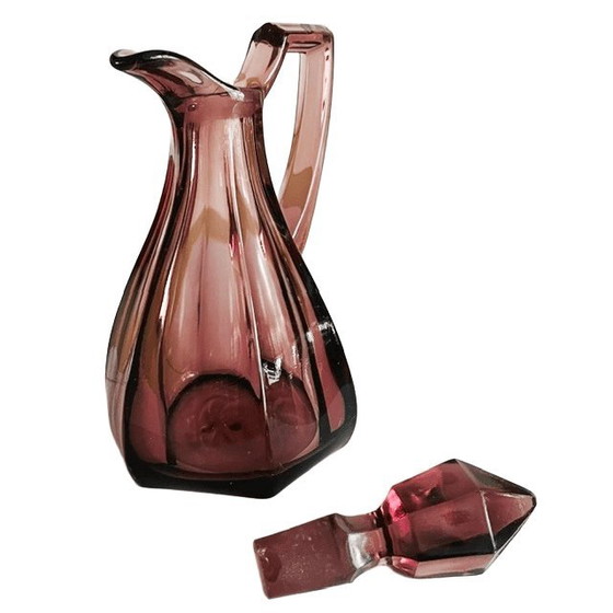 Image 1 of Vintage art deco stijl glazen karaf moerbei paars set van 6 1950's