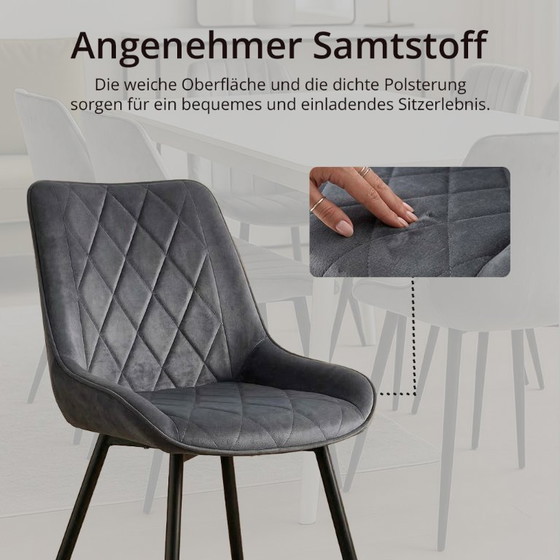 Image 1 of 6er Set Premium Stühle in Grau mit Metallbeinen Bequeme Polsterstühle Samt