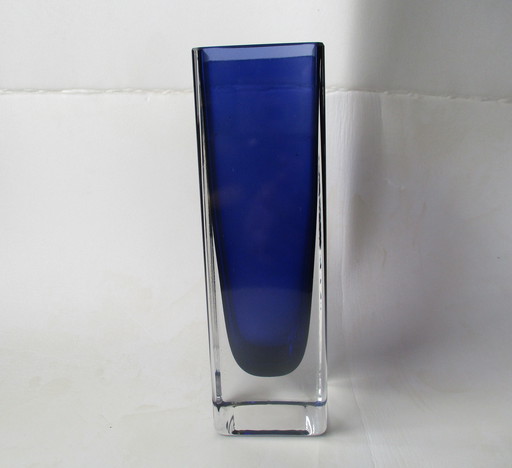 Murano Vierkante Blokvaas, Blauw Met Transparant, Italië