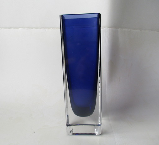 Vase à bloc carré de Murano, bleu et transparent, Italie