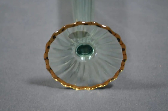1970s Murano Cornet Vase - Green Iridescent Glass Highlighted With Gold Threads – Murano Glass (photo 5 of 12)