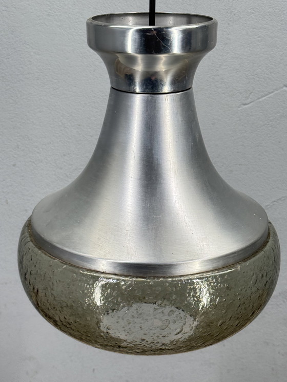 Image 1 of 1970s pendant lamp with aluminum and bubble glass