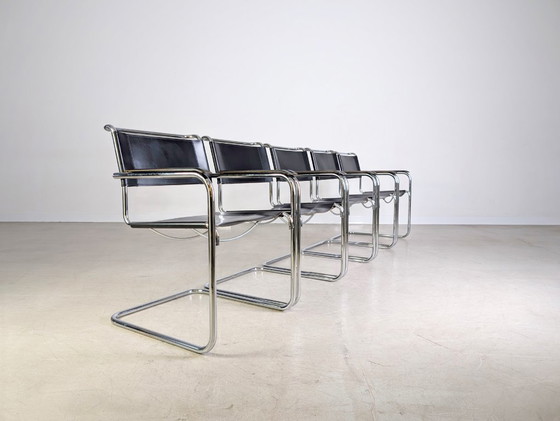Image 1 of Set van 5 Thonet S34 Midcentury Cantilever stoelen Mart Stam Leer
