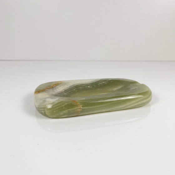Image 1 of Vintage asbak/sieradenschaaltje uit de jaren 70 van groene onyx – natuursteen