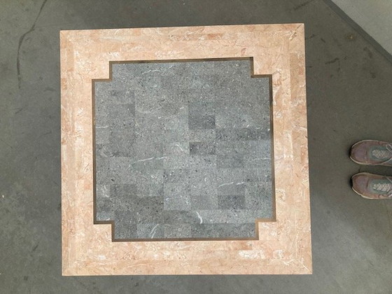 Image 1 of marble mosaic coffee table '80, salmon and green with brass