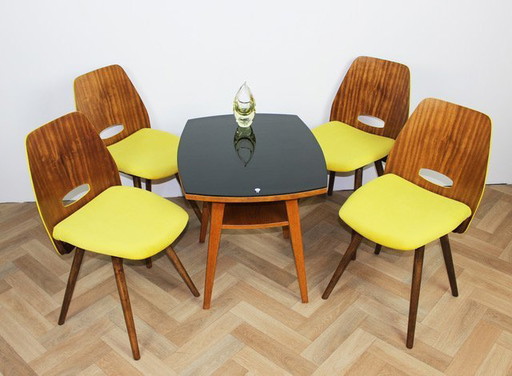 4x Chaises Table basse Tatra jaune et Opaxite