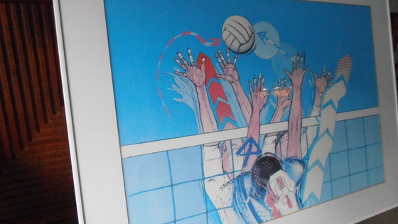 Image 1 of Rudiger Eschert - 1985- Volleyball- Signé- système d'accrochage