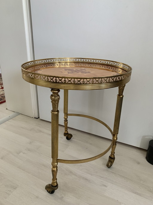 Hollywood Regency inlaid brass side table on casters, 1960s/70s – serveerwagens, Metal (photo 2 of 11)