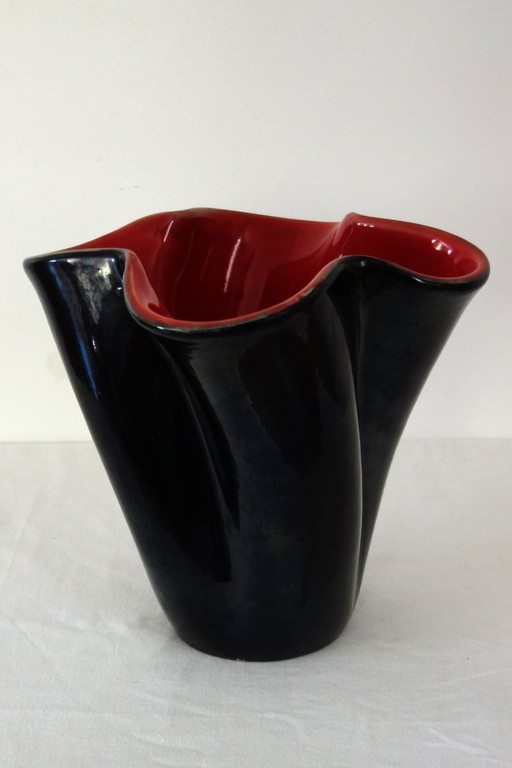 Große zweifarbige Vase in Rot und Schwarz von Elchinger, Frankreich, 1950s