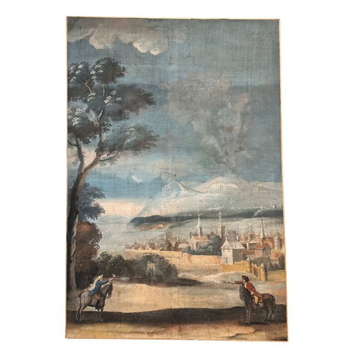 Watercolor painting on linen “Duel of Knights”, French School, 18th century – France