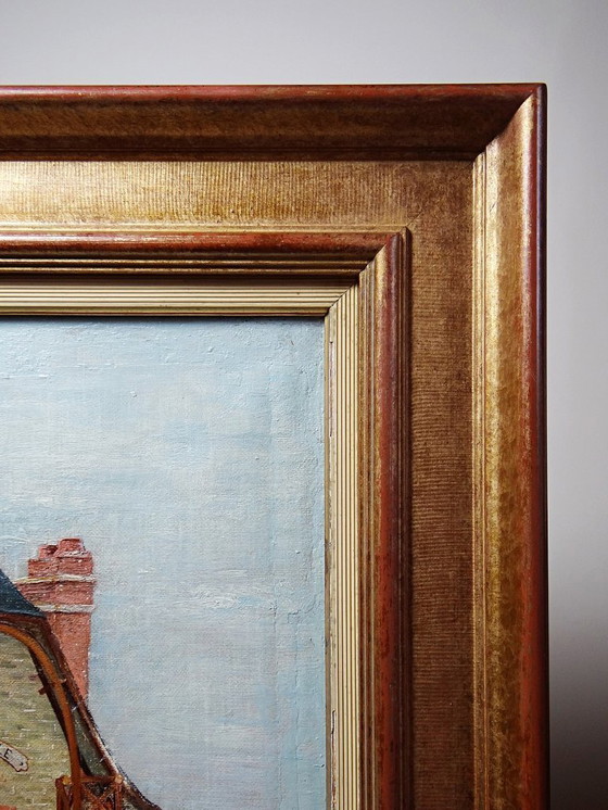 Image 1 of Grand tableau "Villa Camille" ancien années 40-60 huile sur toile signé M.Lesoll