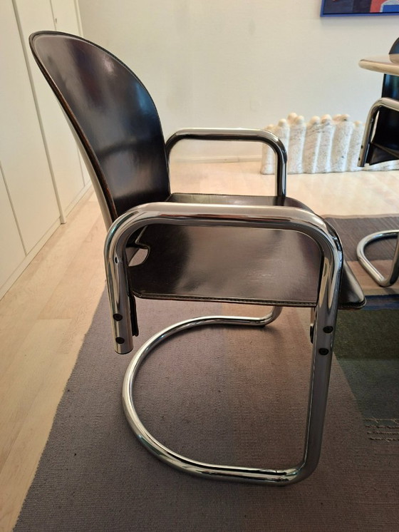 Image 1 of Leather and marble dining table by Afra & Tobia Scarpa incl. "Dialogo" chairs