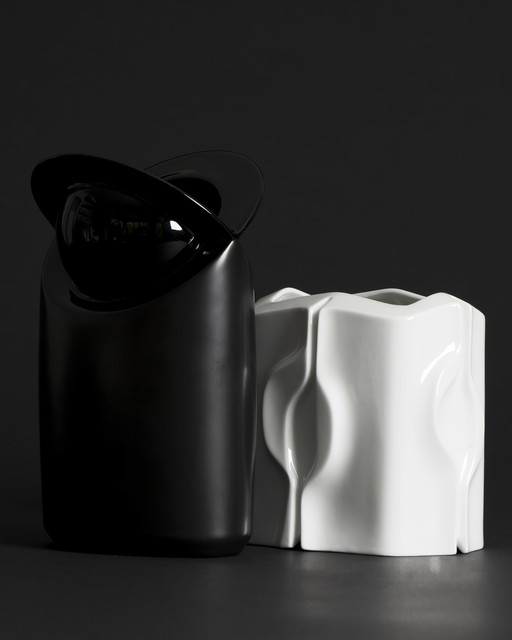 Fürstenberg & Rosenthal Porcelain Vase Duo Klaus Henning & Jan Van Der Vaart B&W