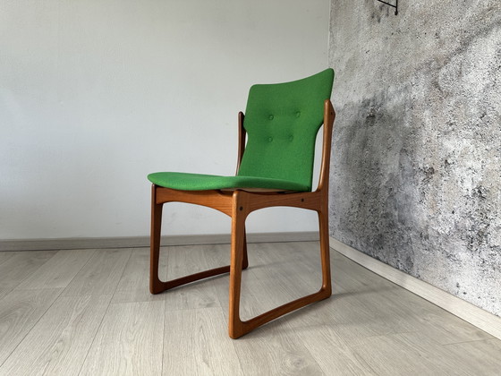 Set of 4 Danish teak chairs, green, 1970s/60s, Vamdrup – Dining chairs, Wood, Cotton (photo 10 of 13)