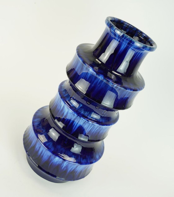 Image 1 of scheurich mid century ceramic VASE floorvase drip glaze different shades of blue model 267-38