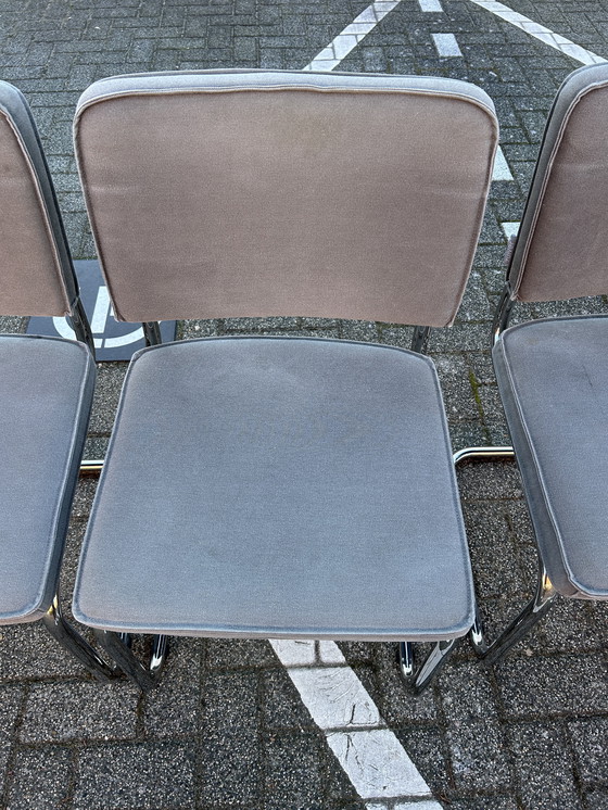 Image 1 of 6 Pure Brushed Cotton Chairs with Chrome Tubular Frame