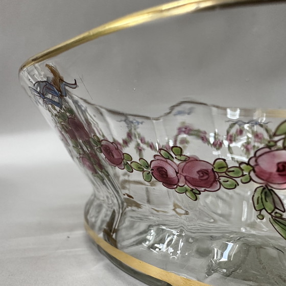 Image 1 of Antique French hand-painted glass bowl “Damon Paris” – ca. 1900 – gilded