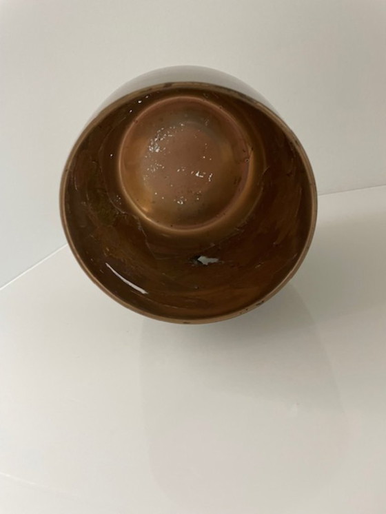 Image 1 of Glazen kaarsenhouder/vaas met exotische vogels – warm goudtint (17 cm)